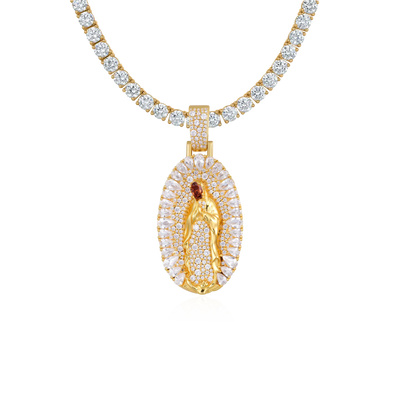 Brilliant Pear Halo Virgin Mary Pendant