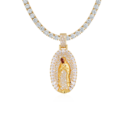 Brilliant Pear Halo Virgin Mary Pendant
