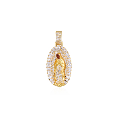 Brilliant Pear Halo Virgin Mary Pendant