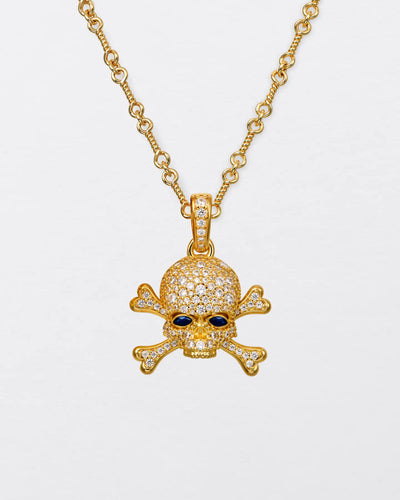 22K Blue-Eyed Skull Pendant