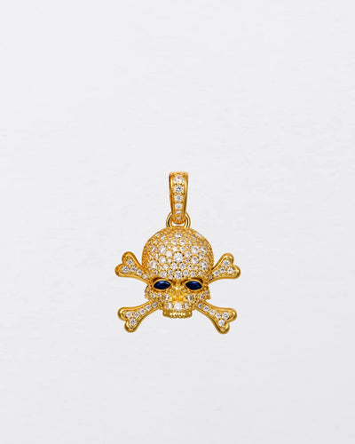 22K Blue-Eyed Skull Pendant