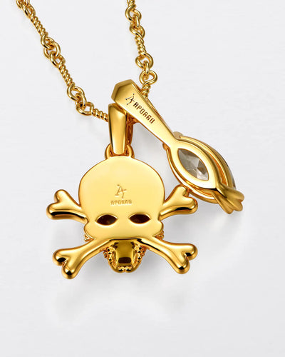 22K Marquise Cut & Blue-Eyed Skull Pendant Set