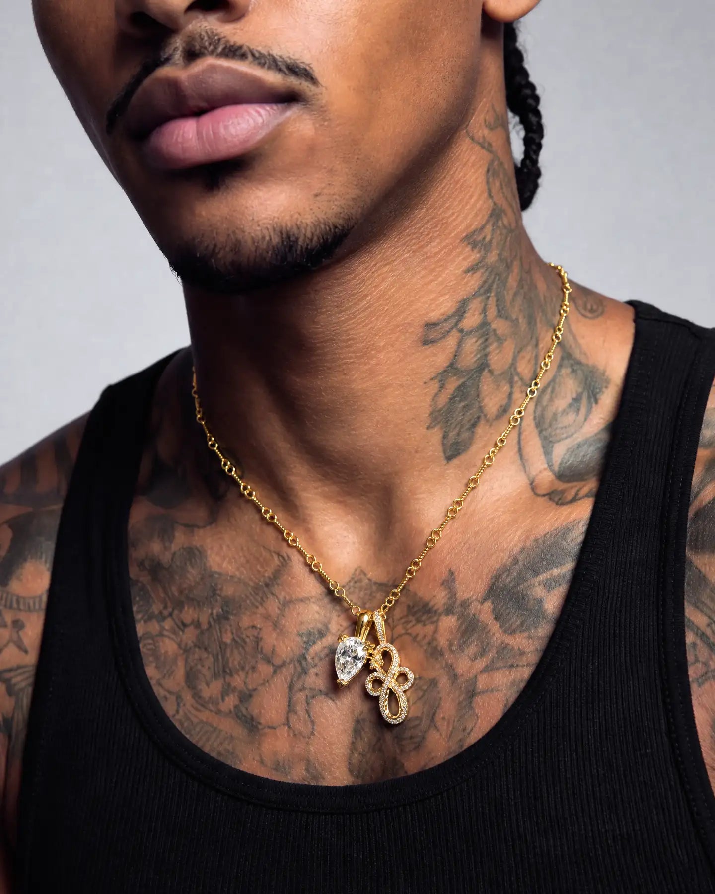 22K Teardrop Cut & Infinite Serpent Pendant Set