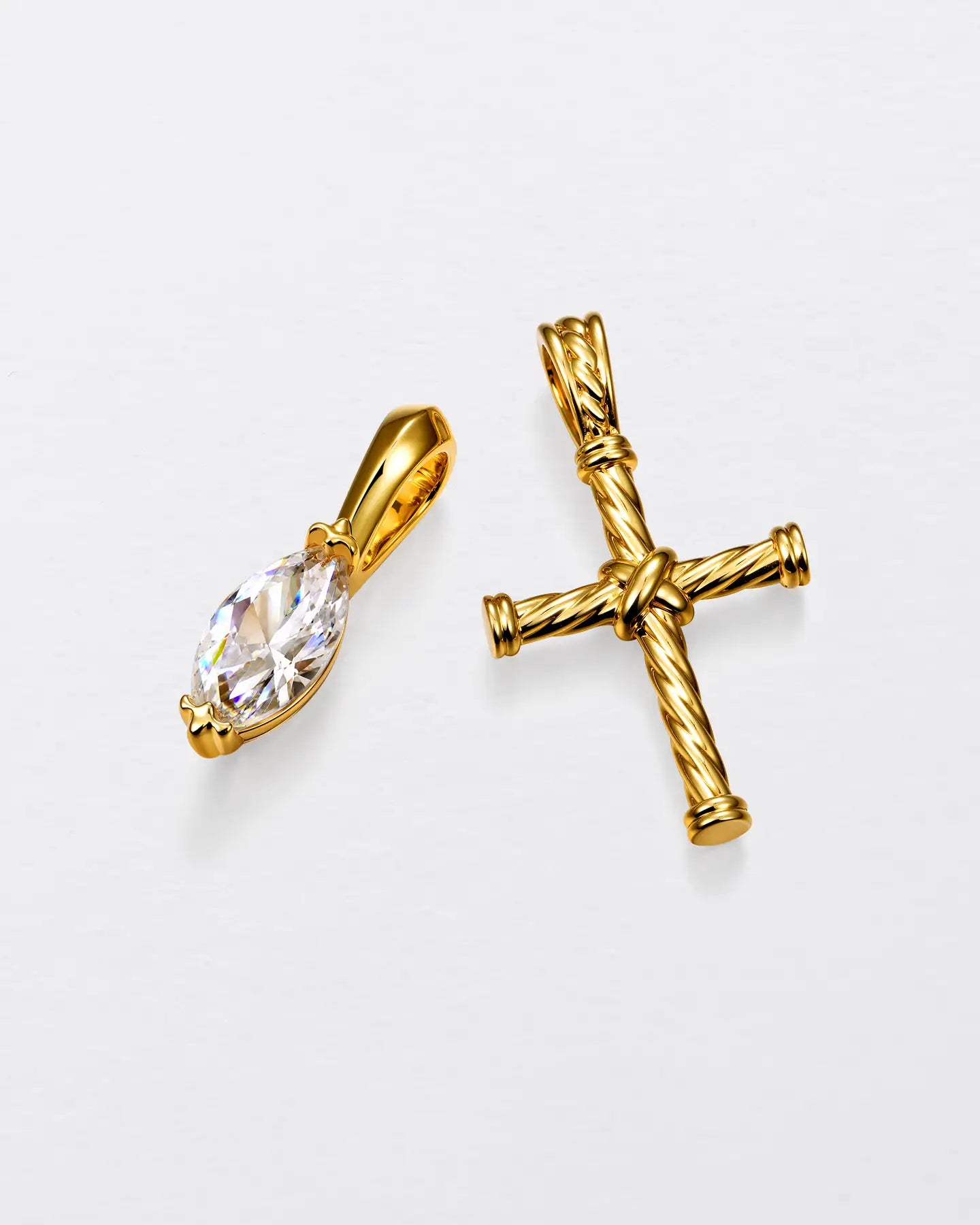 22K Marquise Cut & Twisted Cross Pendant Set