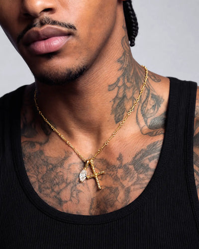 22K Marquise Cut & Twisted Cross Pendant Set