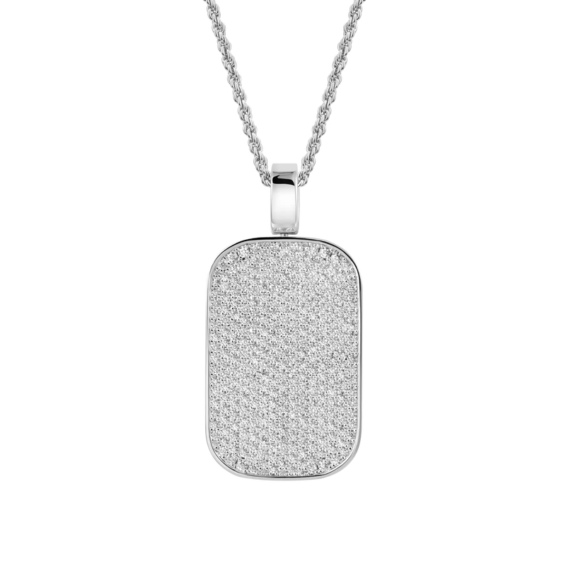 Custom 14K Gold & White Gold Iced Moissanite Dog Tag Pendant