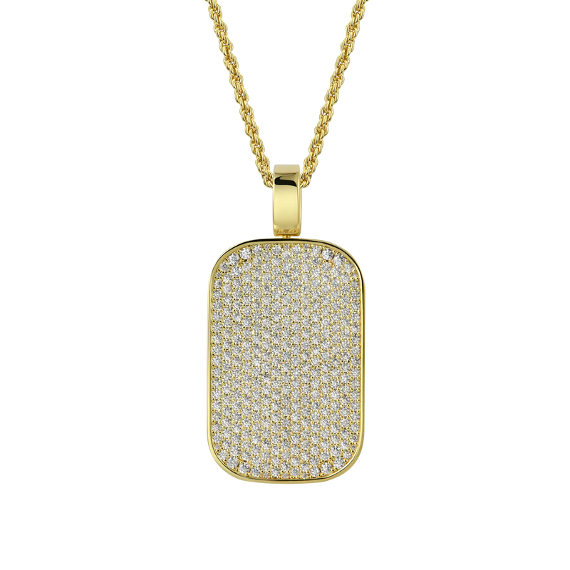 Custom 14K Gold & White Gold Iced Moissanite Dog Tag Pendant