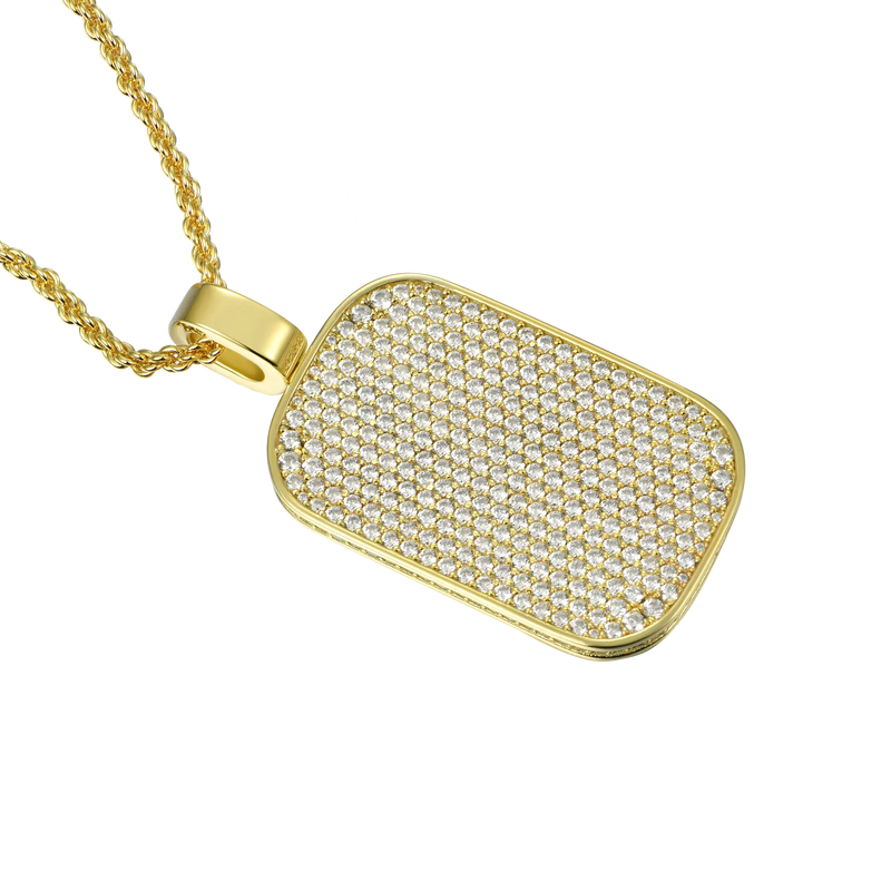 Custom 14K Gold & White Gold Iced Moissanite Dog Tag Pendant