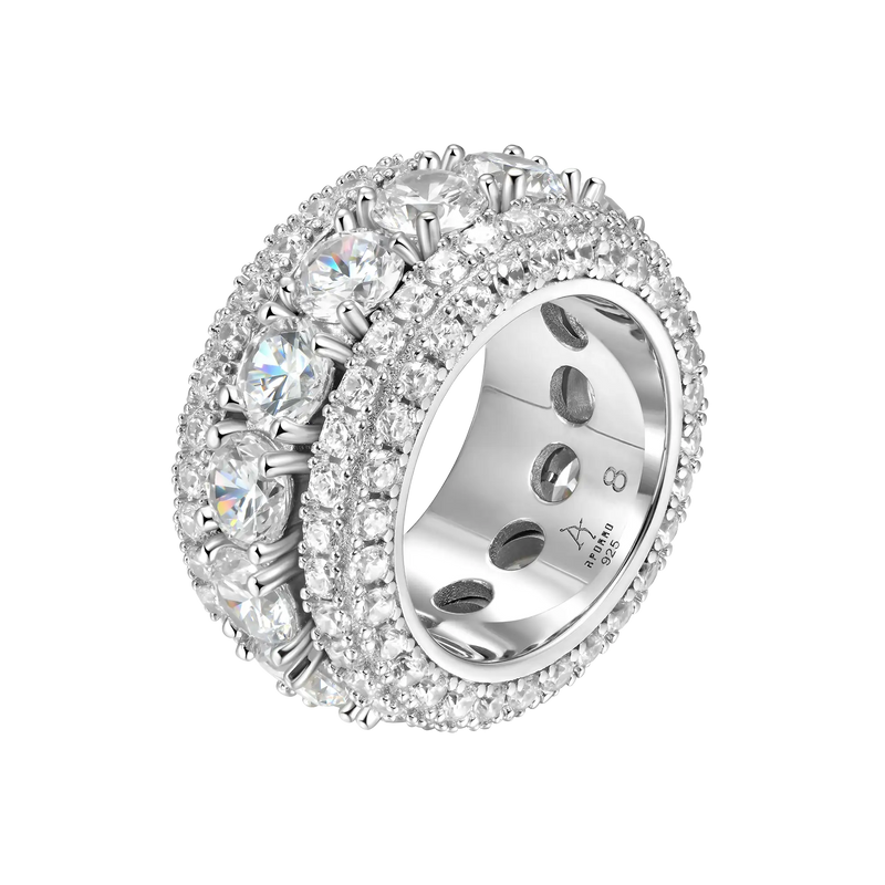 White Gold. 925 Sterling Silver Iced Out Band Rotating Ring - Spinner Rings - APORRO