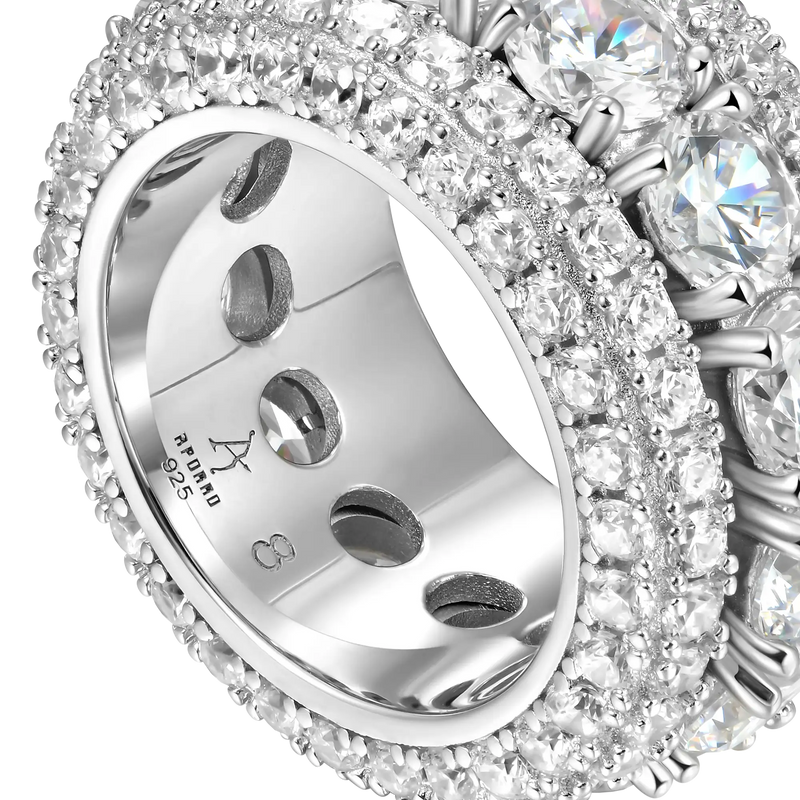 White Gold. 925 Sterling Silver Iced Out Band Rotating Ring - Spinner Rings - APORRO