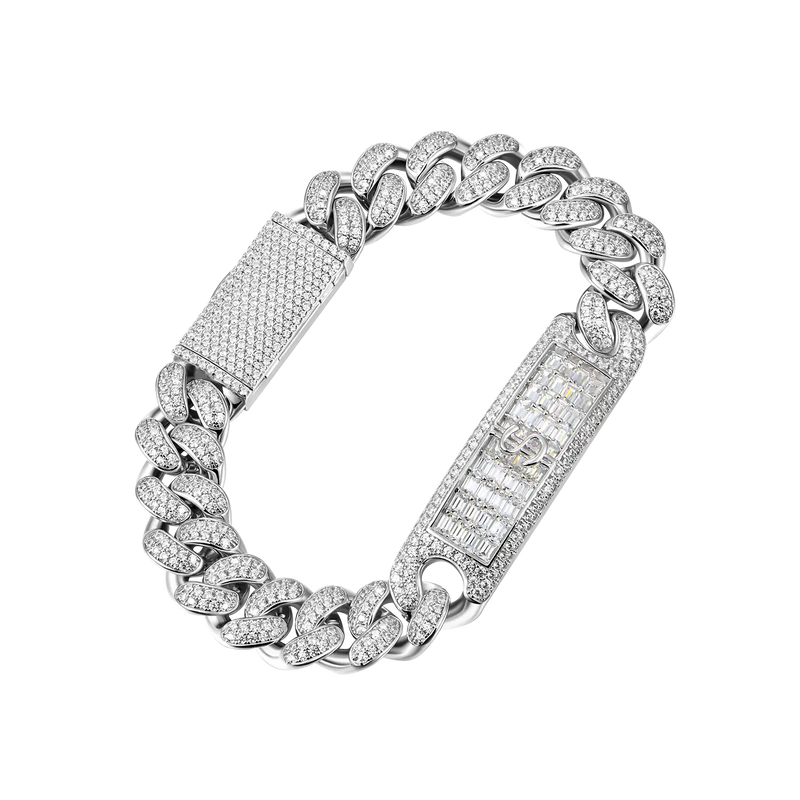 12mm Moissanite Iced Name/Icon Custom Cuban Bracelet