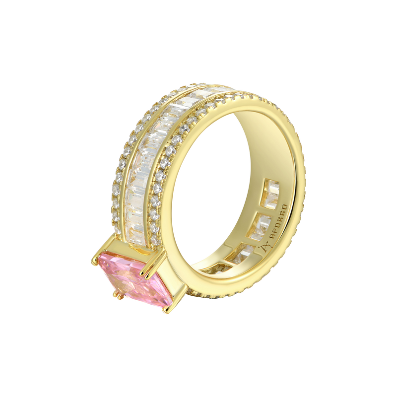 Custom Pink Emerald Cut Band Ring