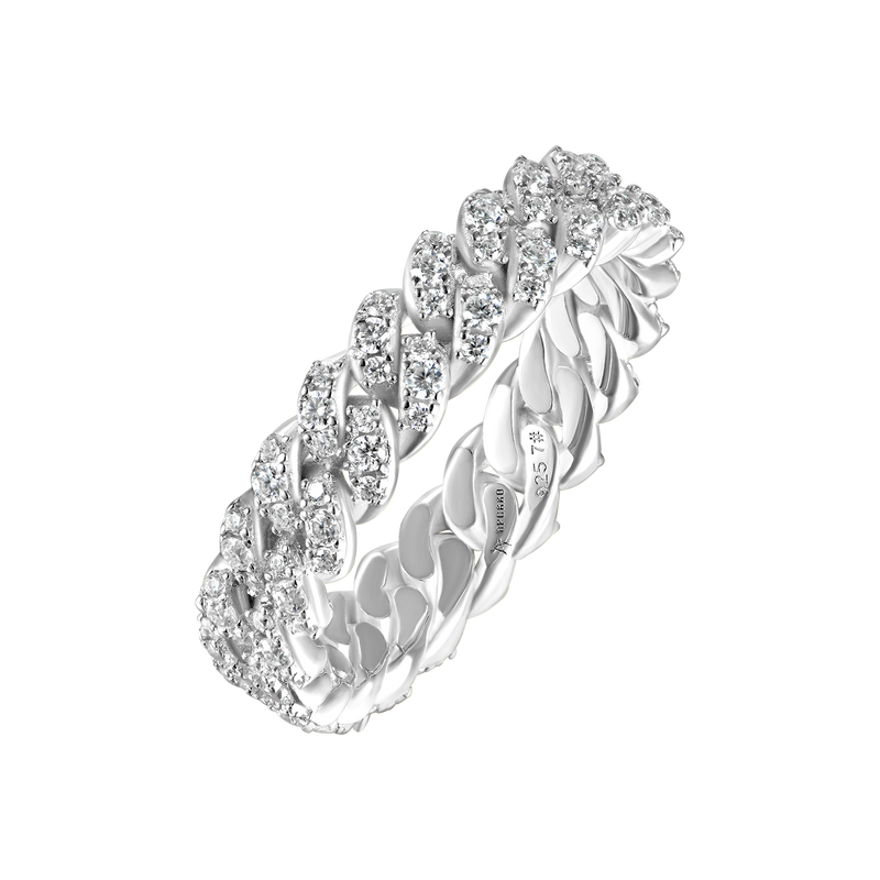One Row Iced Cuban Link Ring - 5mm - APORRO