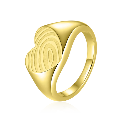 Custom Heart Signet Ring - Fingerprint