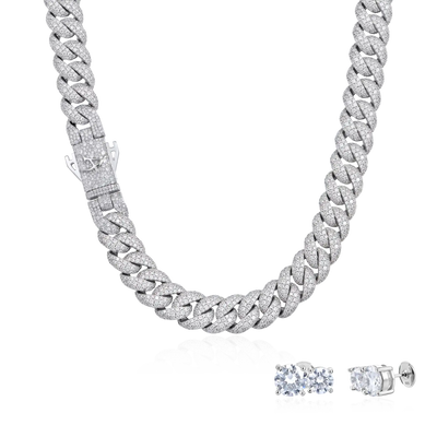 Boss Cuban Chain + Twin Round Stud Earring Set
