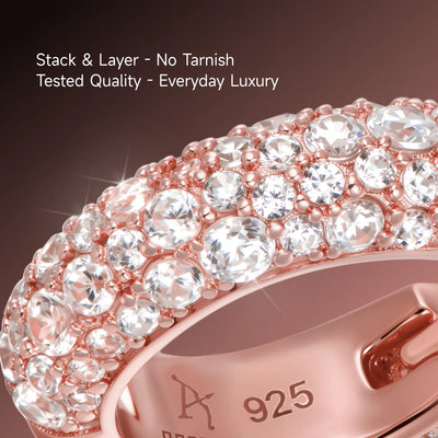 S925 Round Paved Hoop Earrings - Rose gold