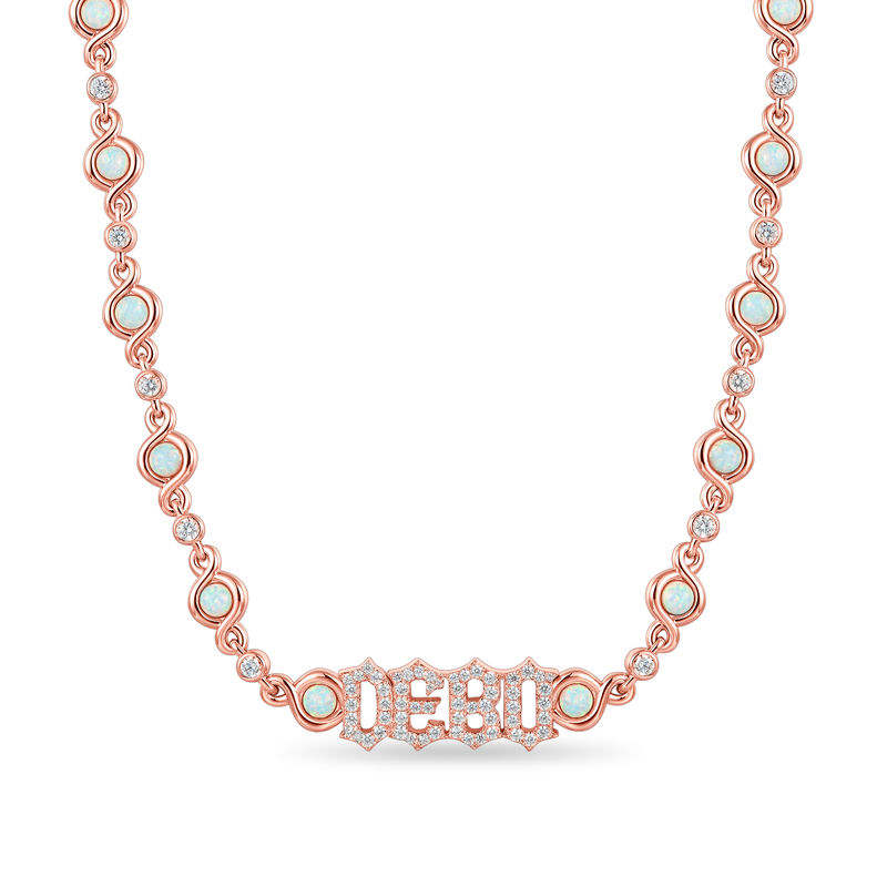 8MM Gothic Font Opal Custom Necklace
