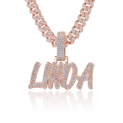 Custom Moissanite Romantic Font Letter/Number Name Pendant - Rose Gold