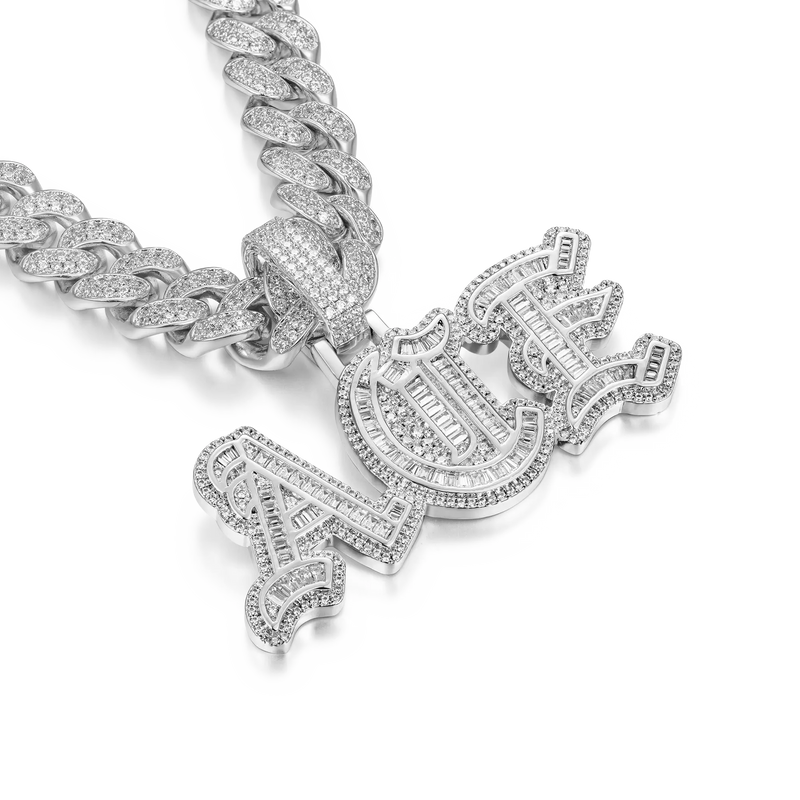 Custom Baguette Cut Old English Font Pendant - APORRO