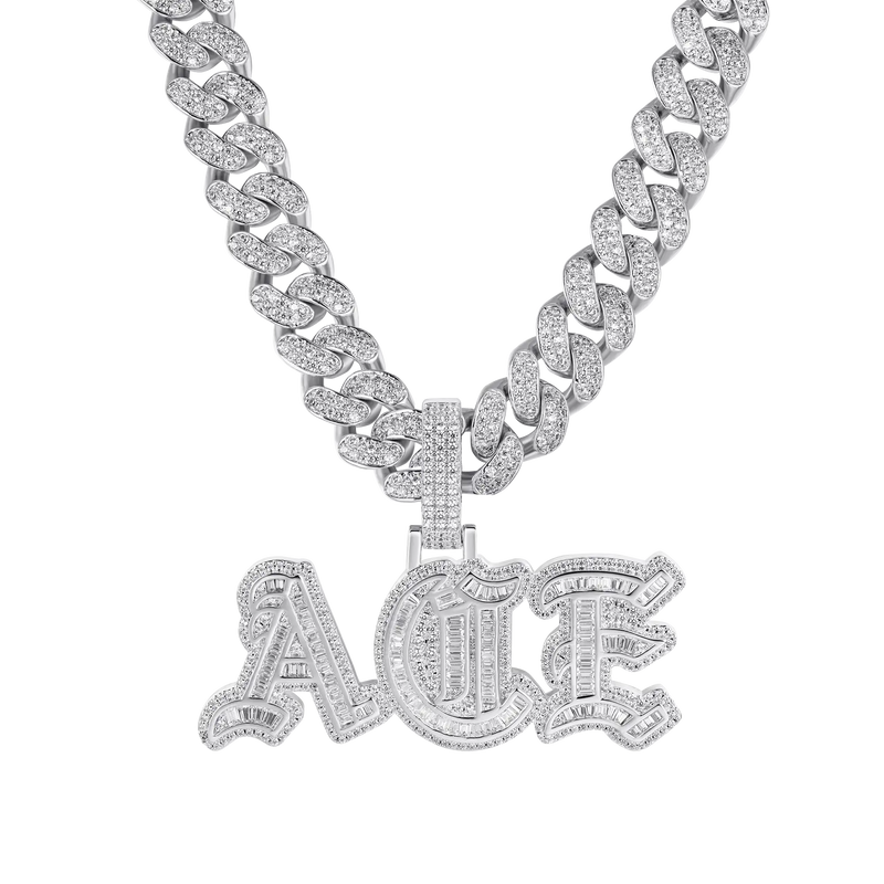 Custom Baguette Cut Old English Font Pendant - APORRO