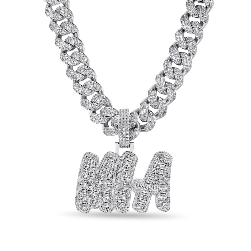 Custom Emerald Cut Romantic Font Pendant