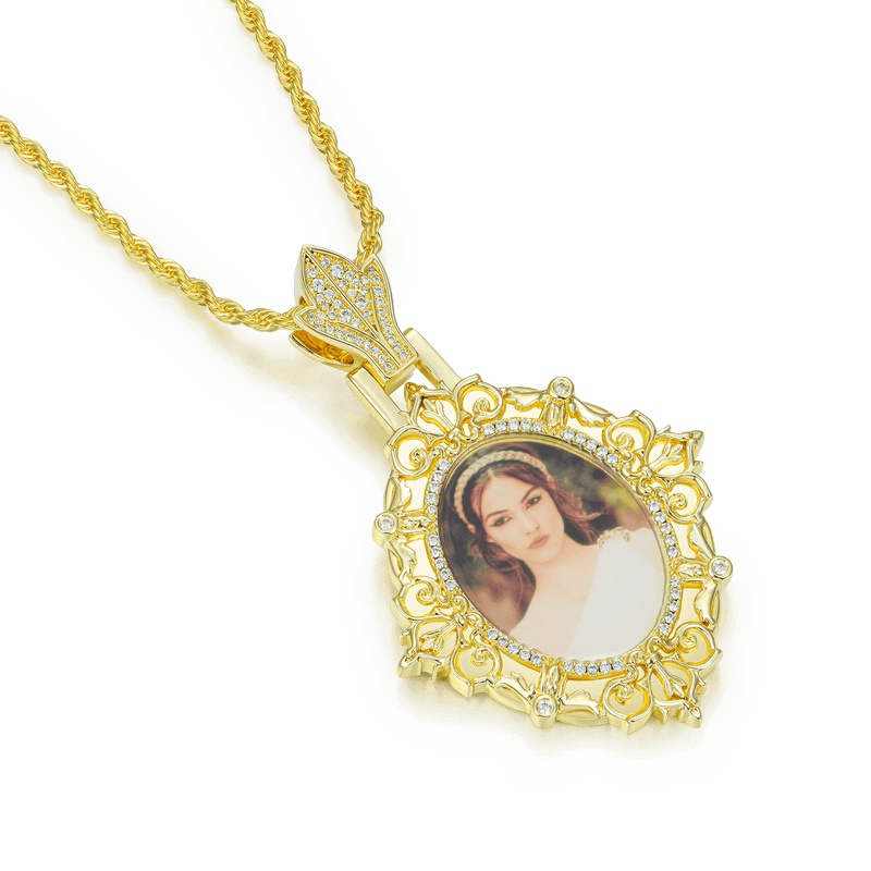 Custom Greek Pattern Vintage Oval Photo Pendant