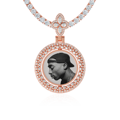 Custom Round Encrusted Photo Pendant