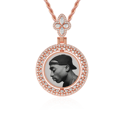Custom Round Encrusted Photo Pendant