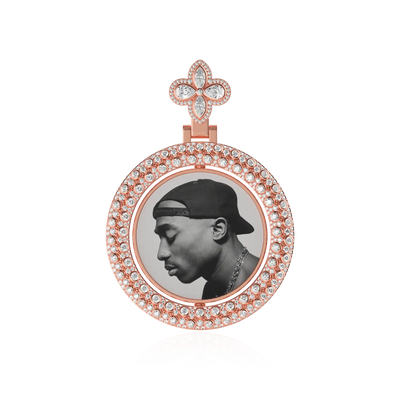 Custom Round Encrusted Photo Pendant