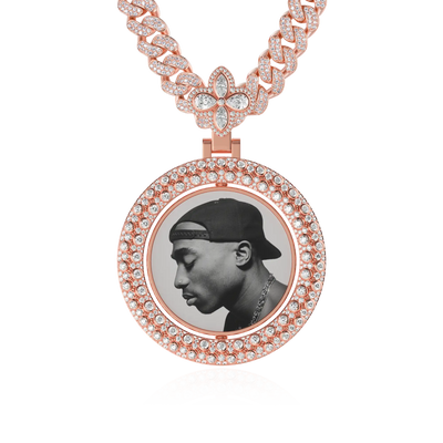 Custom Round Encrusted Photo Pendant