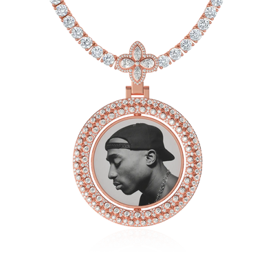 Custom Round Encrusted Photo Pendant