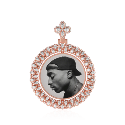 Custom Round Encrusted Photo Pendant