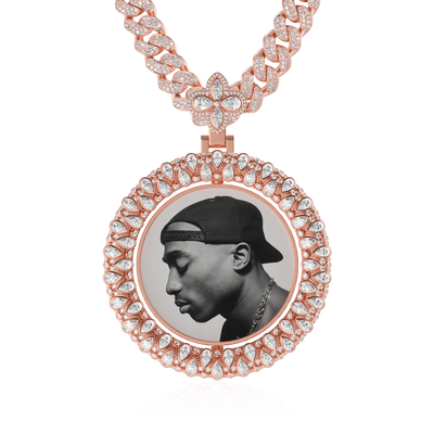 Custom Round Encrusted Photo Pendant