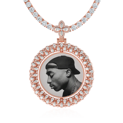 Custom Round Encrusted Photo Pendant