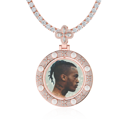 Custom Clover Pearl Reversible Photo Frame Pendant