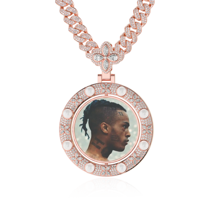 Custom Clover Pearl Reversible Photo Frame Pendant