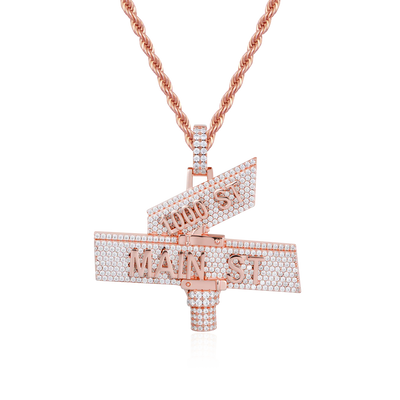 Custom White Iced Street Sign Pendant