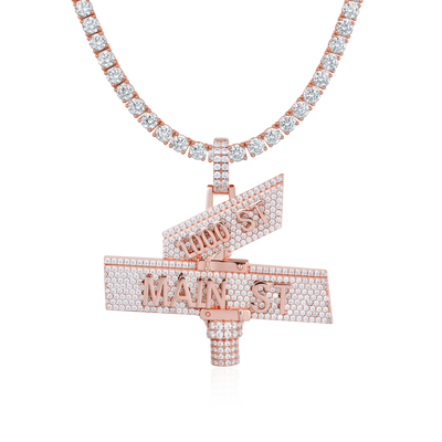Custom White Iced Street Sign Pendant