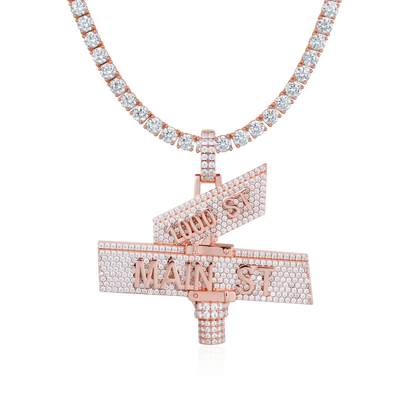 Custom White Iced Street Sign Pendant