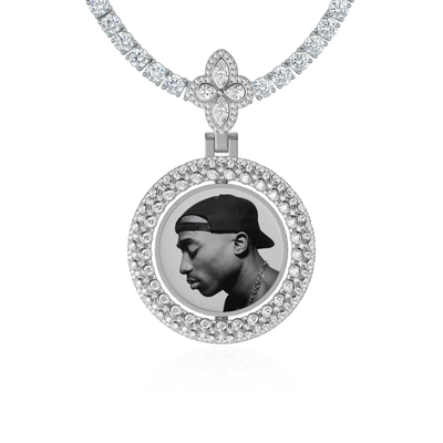 Custom Round Encrusted Photo Pendant