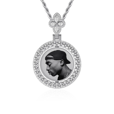 Custom Round Encrusted Photo Pendant