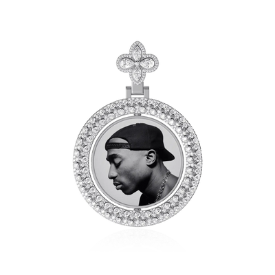 Custom Round Encrusted Photo Pendant
