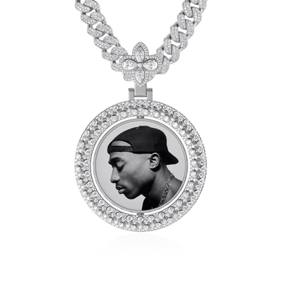 Custom Round Encrusted Photo Pendant