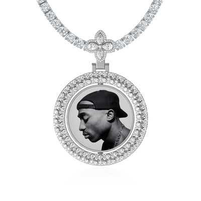 Custom Round Encrusted Photo Pendant