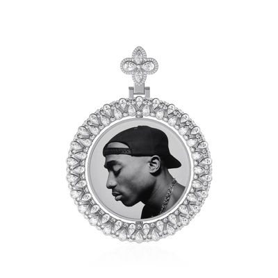 Custom Round Encrusted Photo Pendant