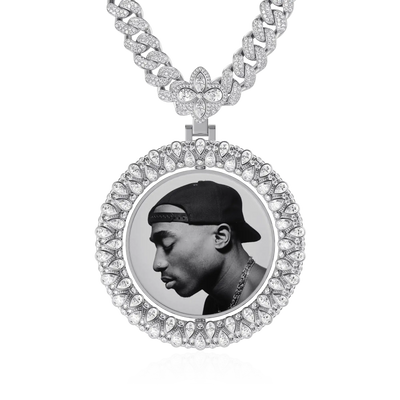 Custom Round Encrusted Photo Pendant