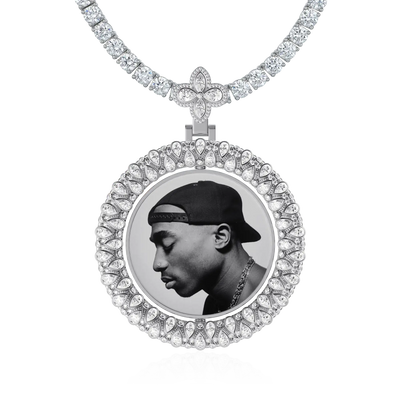 Custom Round Encrusted Photo Pendant
