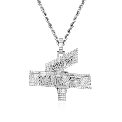 Custom White Iced Street Sign Pendant