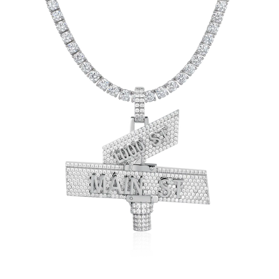 Custom White Iced Street Sign Pendant