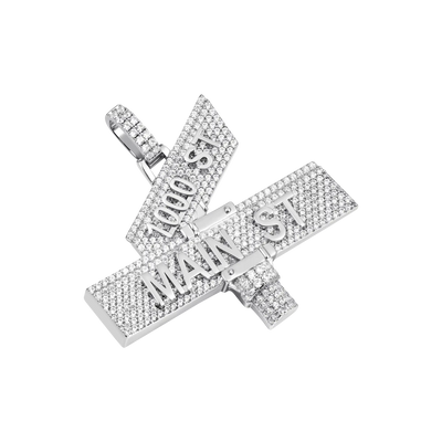 Custom White Iced Street Sign Pendant